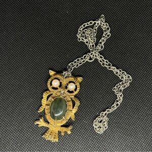 Gold and Silver Owl Pendant Necklace